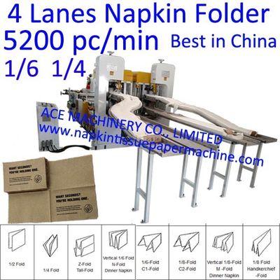 Servilleta de papel automática de los carriles de la velocidad 5200 Pc/Min 4 que hace la máquina de la servilleta de papel seda de la máquina 300x300m m