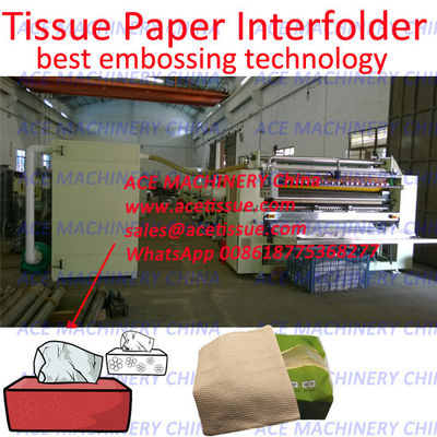 Maquinaria facial automática del papel seda de Interfold de la velocidad del diseño de Taiwán con acero a la grabación en relieve de acero